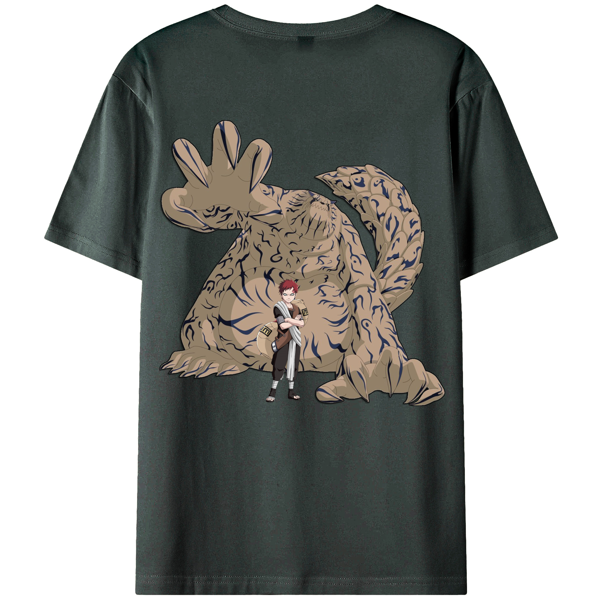 （画像用） NARUTO -ナルト- ガアラ Gaara 綿100％ メンズ半袖Tシャツ（バックプリント） 通気性